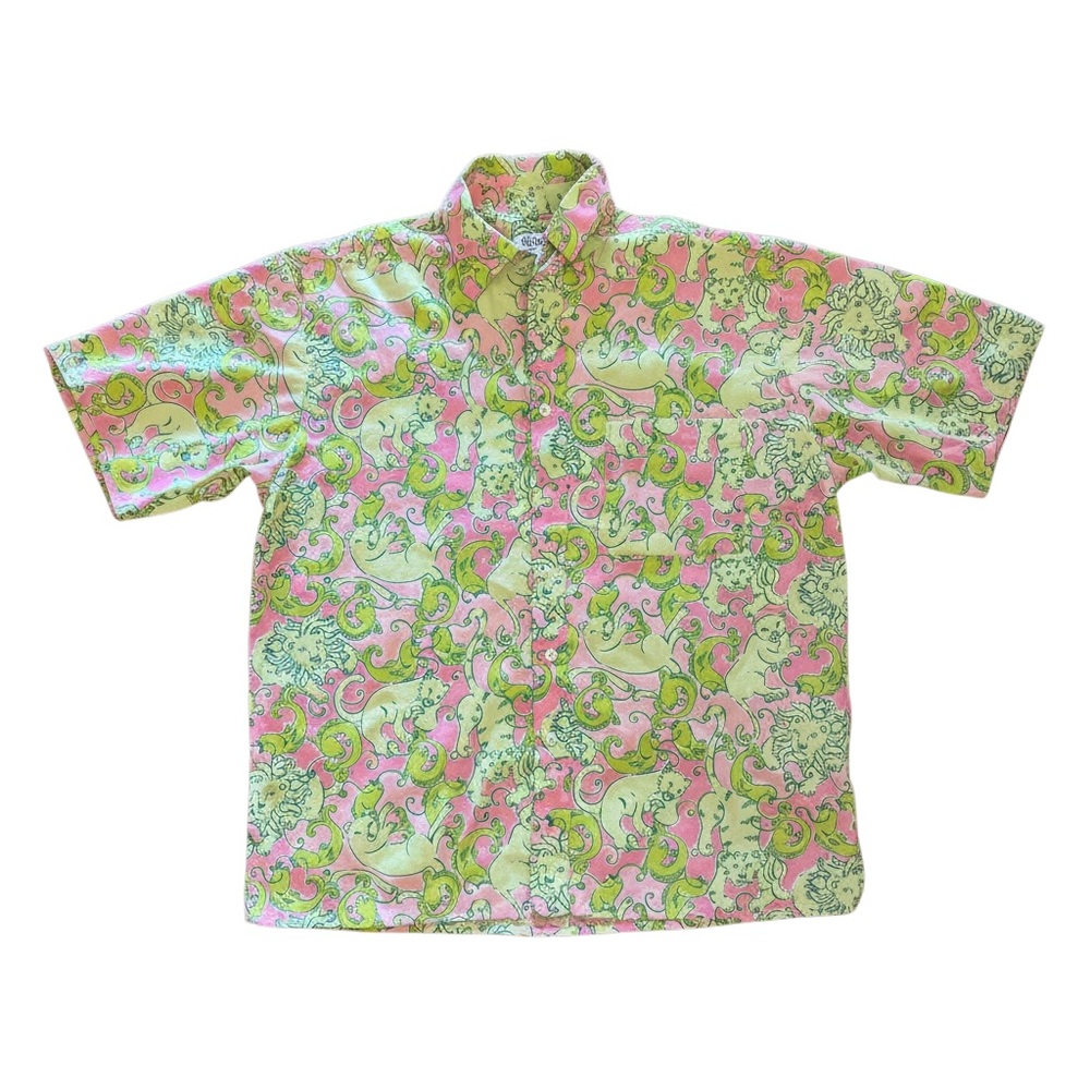 RARE vintage Lilly Pulitzer MENS short sleeve button down shirt Fried Catfish L